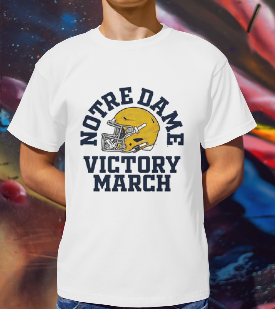Notre Dame Victory March 2025 Fighting Irish Helmet T-Shirt