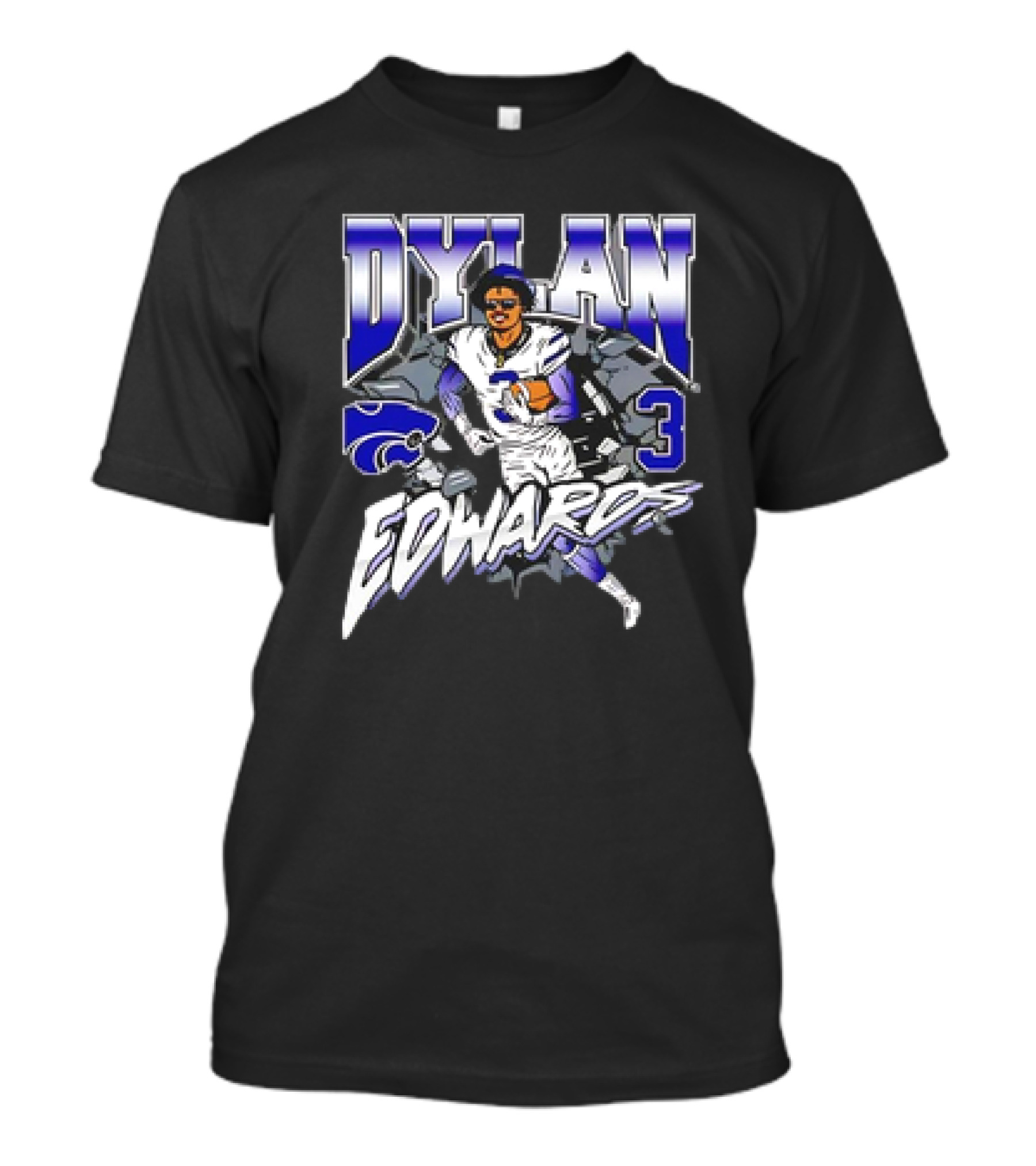 Dylan Edwards K-State Football Caricature Wildcats Number 3 T-Shirt
