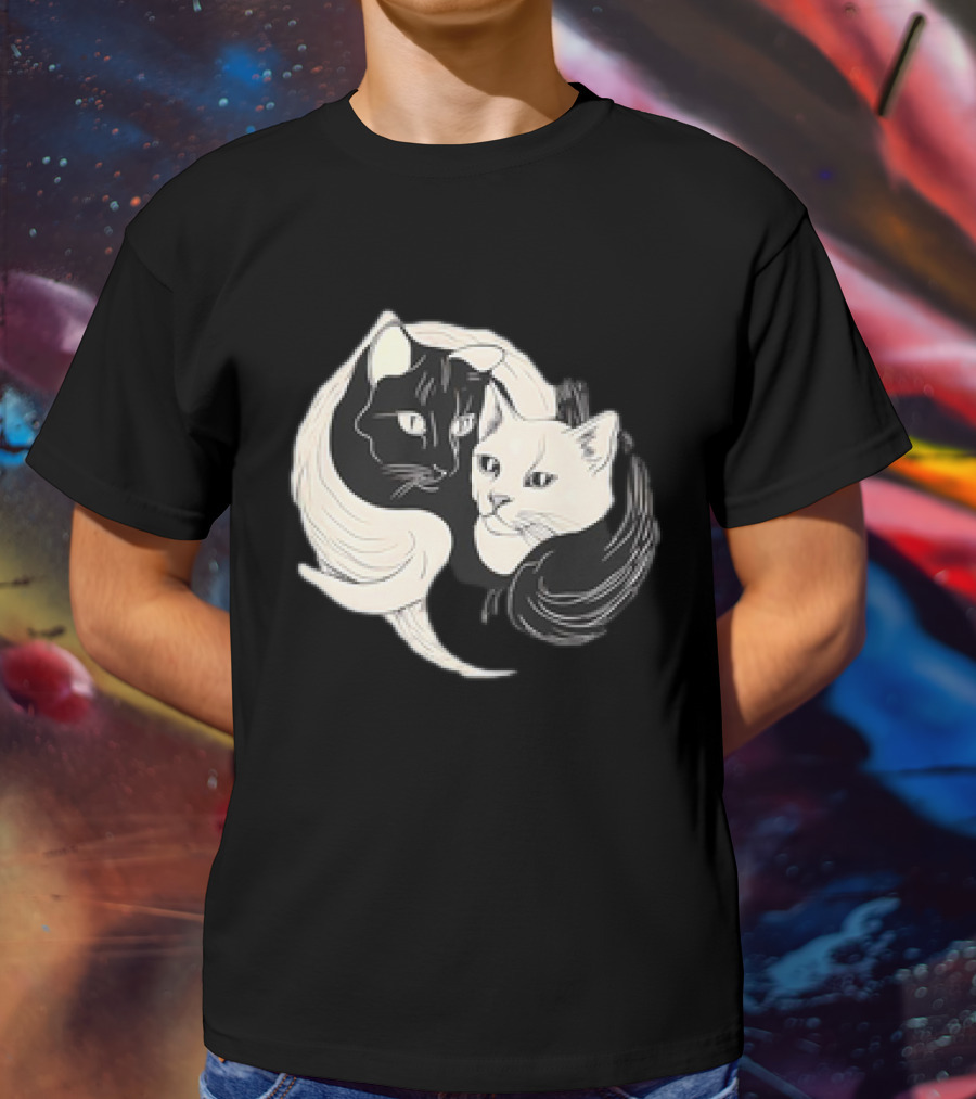 Yin Yang Cats Black And White Circle Harmony T-Shirt