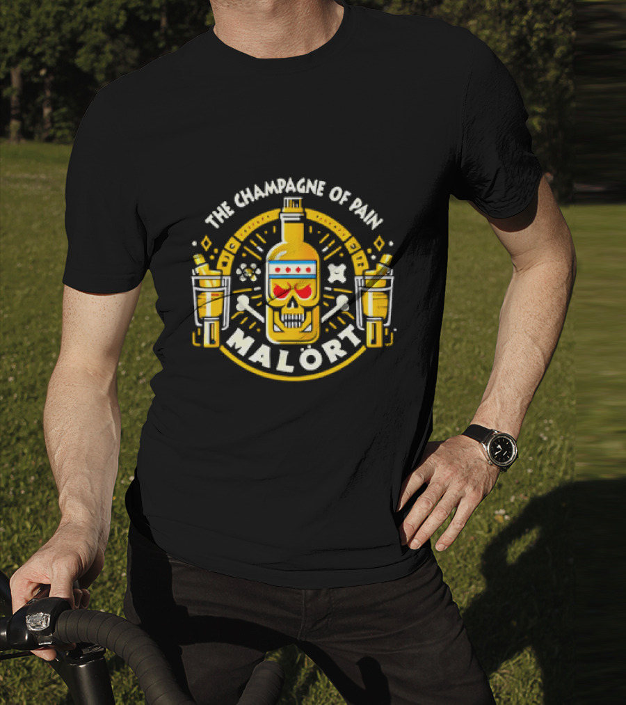 The Champagne Of Pain Malort Skull Chicago Flag Crossbones T-Shirt