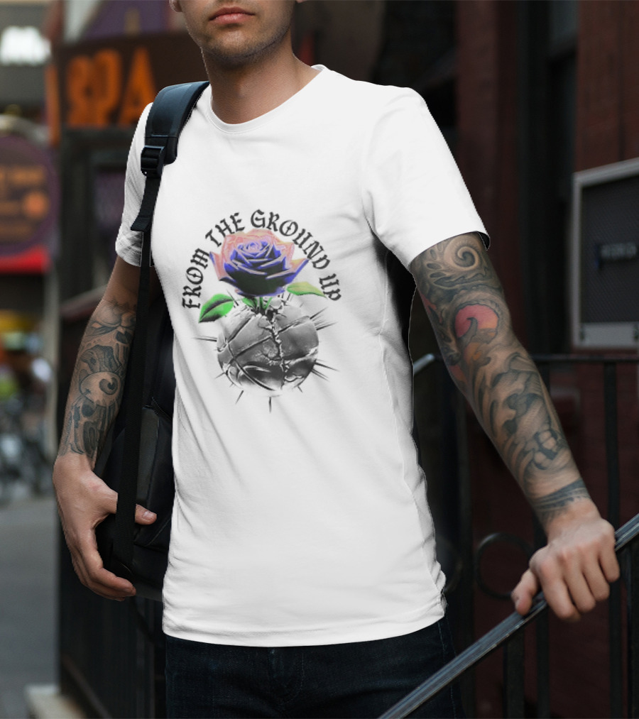 From The Ground Up Blue Rose And Cracked Earth T-Shirt