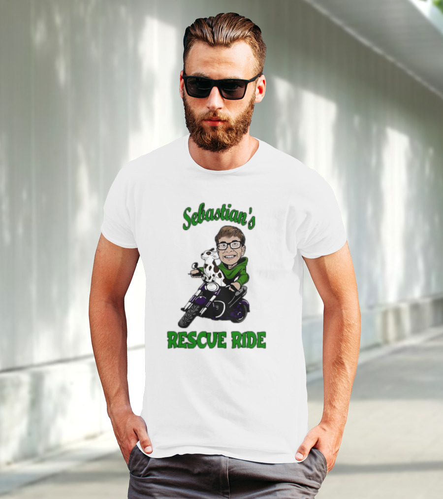 Sebastian's Rescue Ride Sebastian Rogers Motorcycle Puppy Adventure T-Shirt