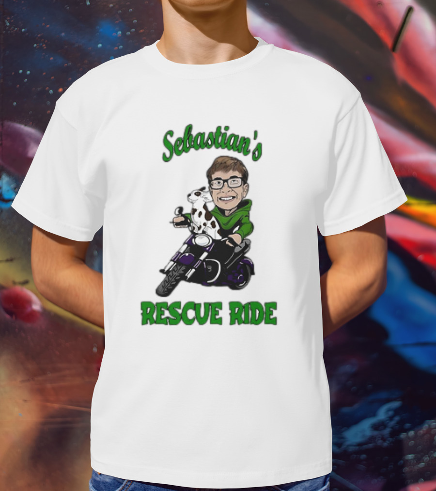 Sebastian's Rescue Ride Sebastian Rogers Motorcycle Puppy Adventure T-Shirt