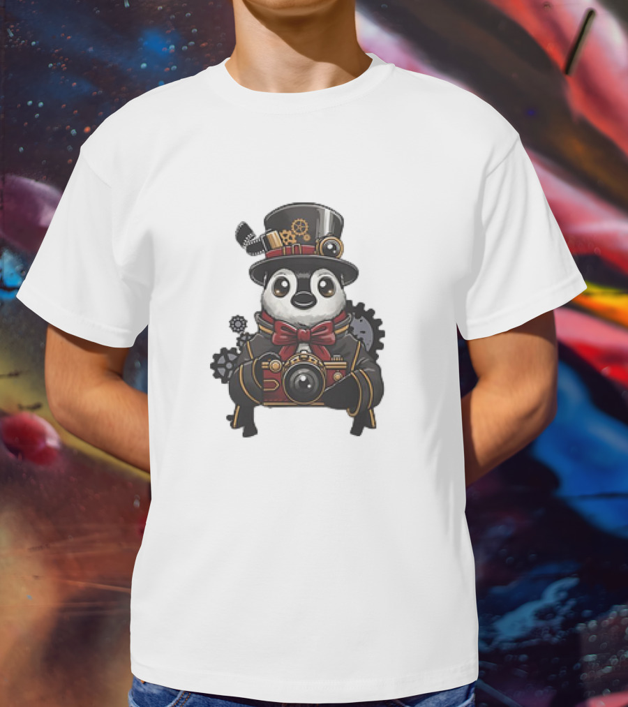 Steampunk Penguin Photographer With Gears And Vintage Camera T-Shirt