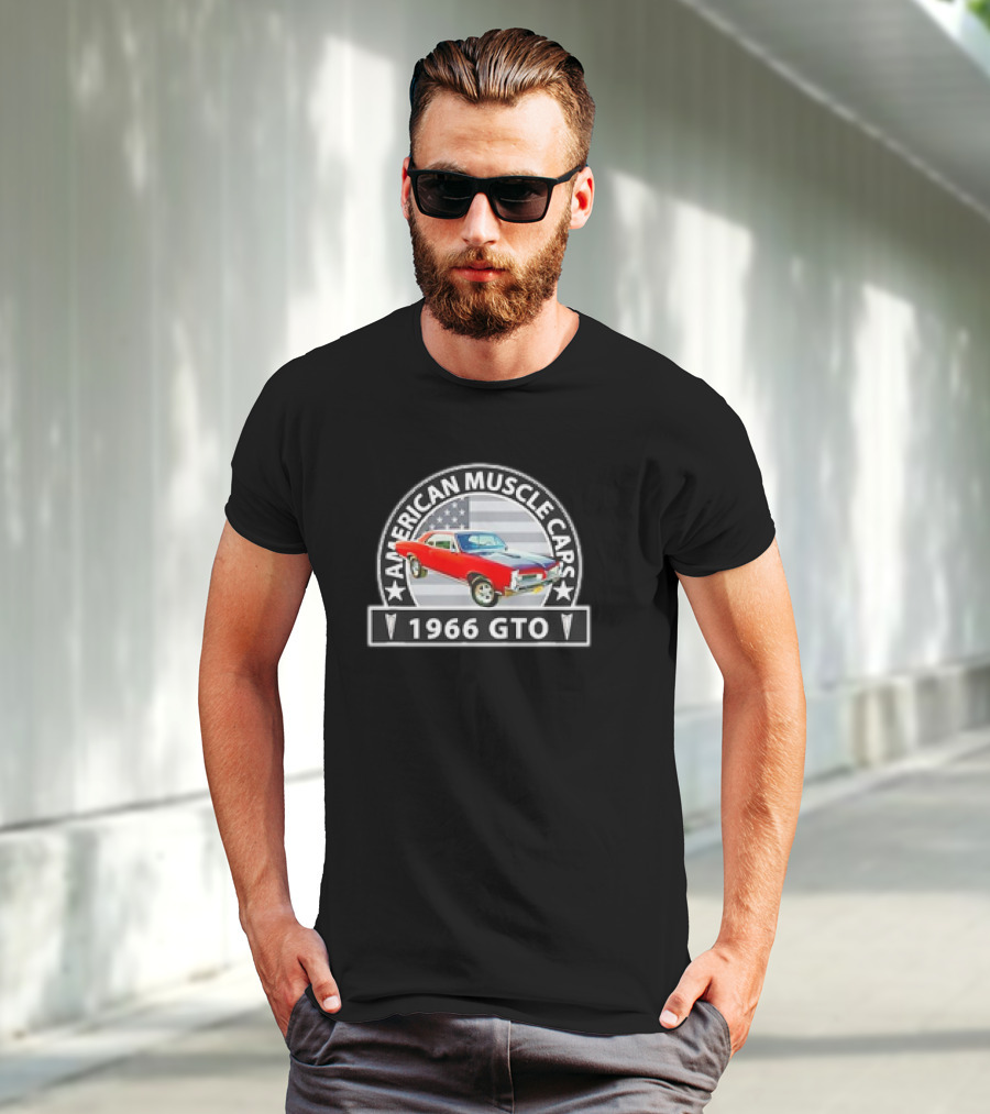 American Muscle Cars 1966 GTO US Flag T-Shirt