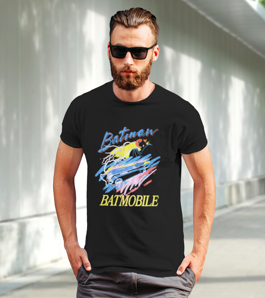 Batman Batmobile Vintage Retro Style Artwork Lightning Burst T-Shirt