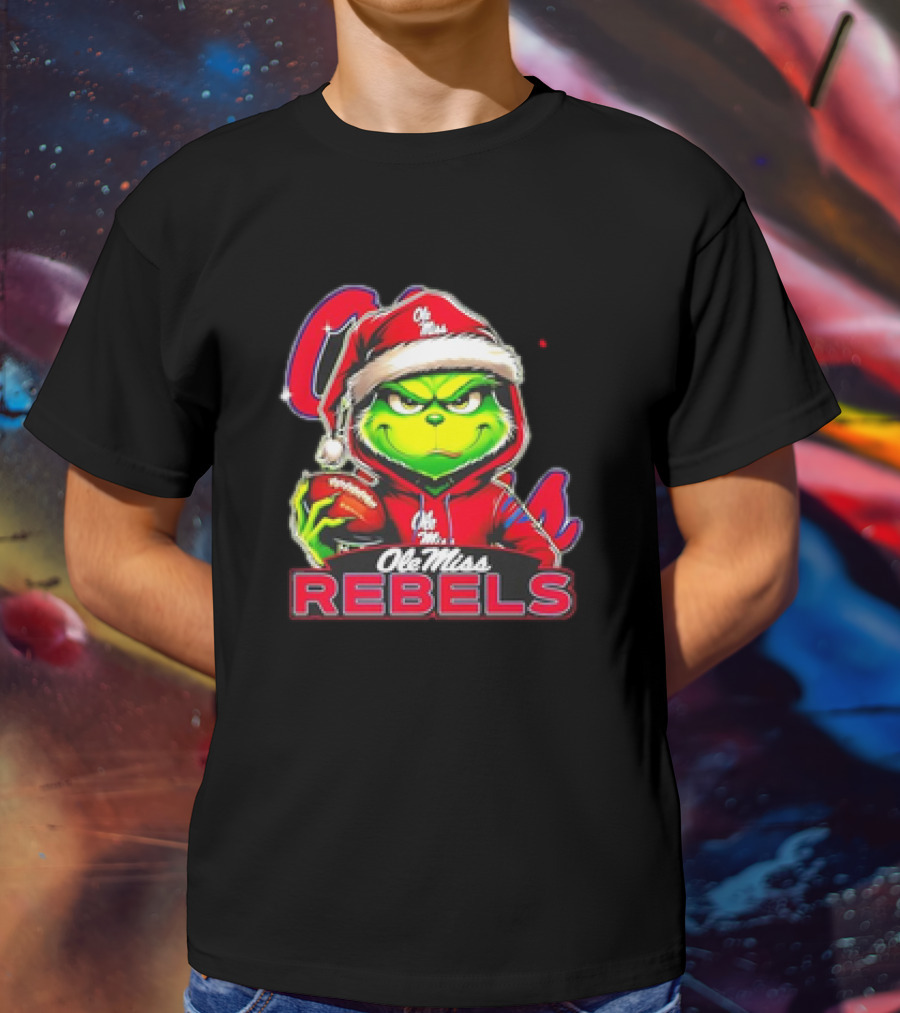 Grinch Ole Miss Rebels Christmas Football Santa T-Shirt