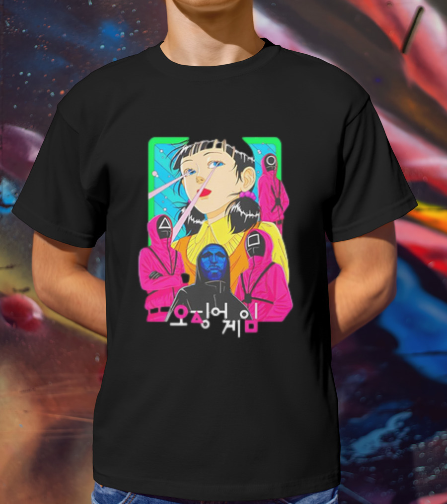 Squid Game 오징어 게임 Pink Soldier Characters And Doll T-Shirt