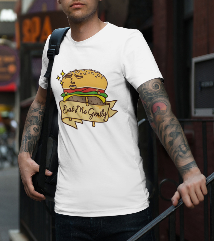 Eat Me Gently Cheeseburger With Face And Stars T-Shirt