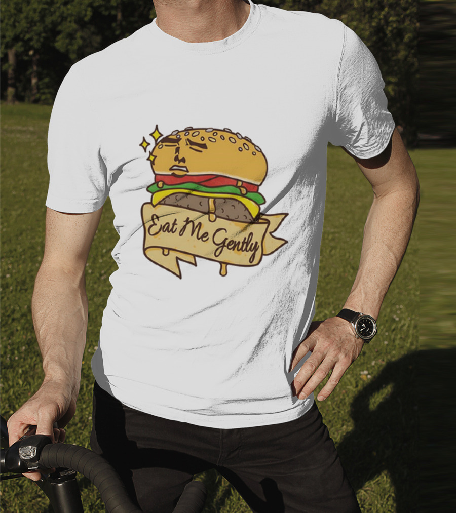Eat Me Gently Cheeseburger With Face And Stars T-Shirt