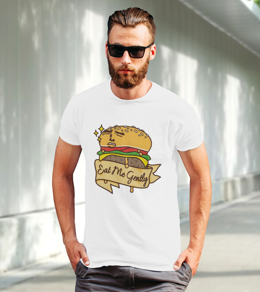 Eat Me Gently Cheeseburger With Face And Stars T-Shirt