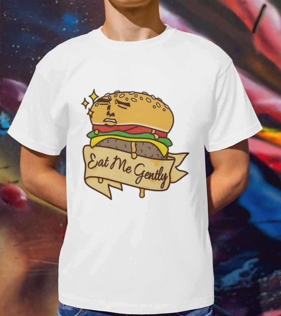 Eat Me Gently Cheeseburger With Face And Stars T-Shirt