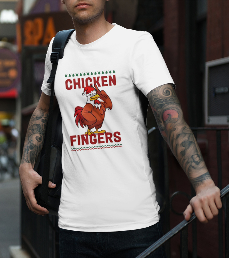 Chicken Fingers Santa Christmas Rooster Santa Hat T-Shirt