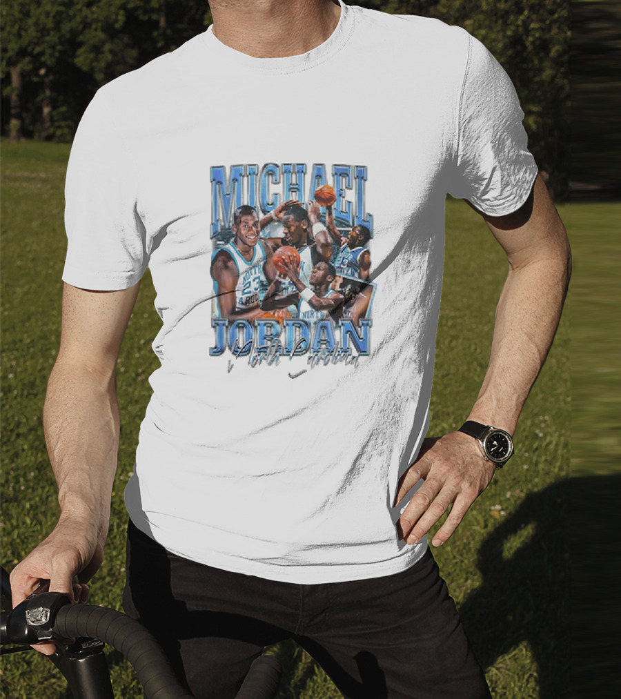 Michael Jordan North Carolina Basketball Vintage 23 Blue Graphics T-Shirt