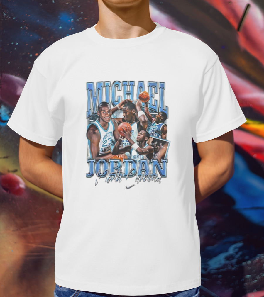 Michael Jordan North Carolina Basketball Vintage 23 Blue Graphics T-Shirt