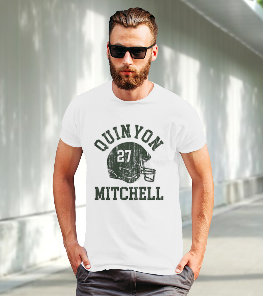Quinyon Mitchell 27 Philadelphia Eagles NFL Football Helmet Font Vintage T-Shirt