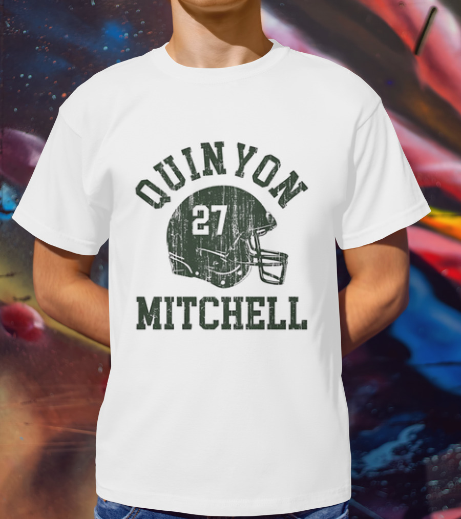 Quinyon Mitchell 27 Philadelphia Eagles NFL Football Helmet Font Vintage T-Shirt