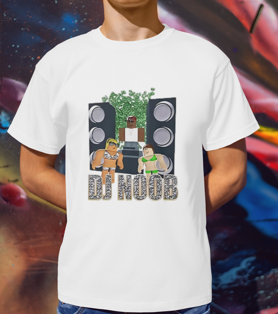 Roblox Video Game DJ Noob Party With Speakers And Characters T-Shirt