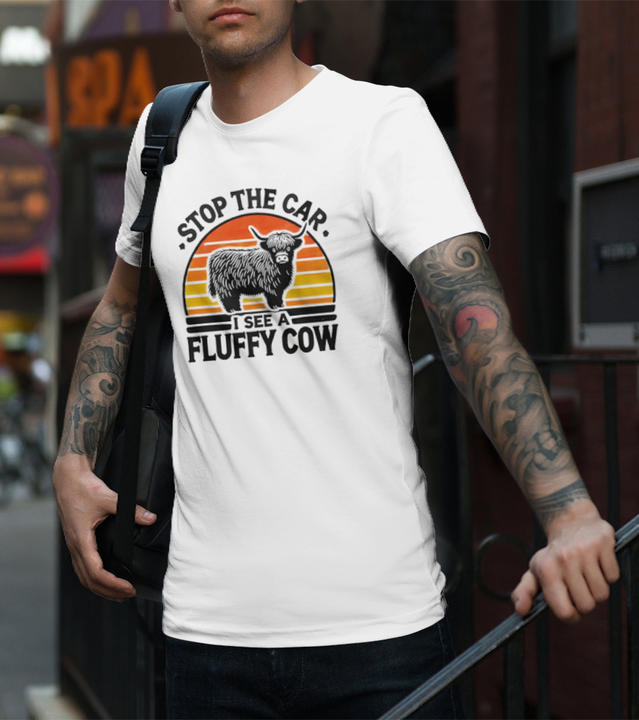 Stop The Car I See A Fluffy Cow Vintage Sunset T-Shirt