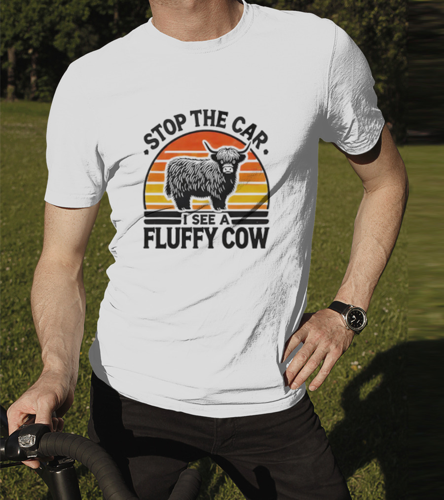 Stop The Car I See A Fluffy Cow Vintage Sunset T-Shirt