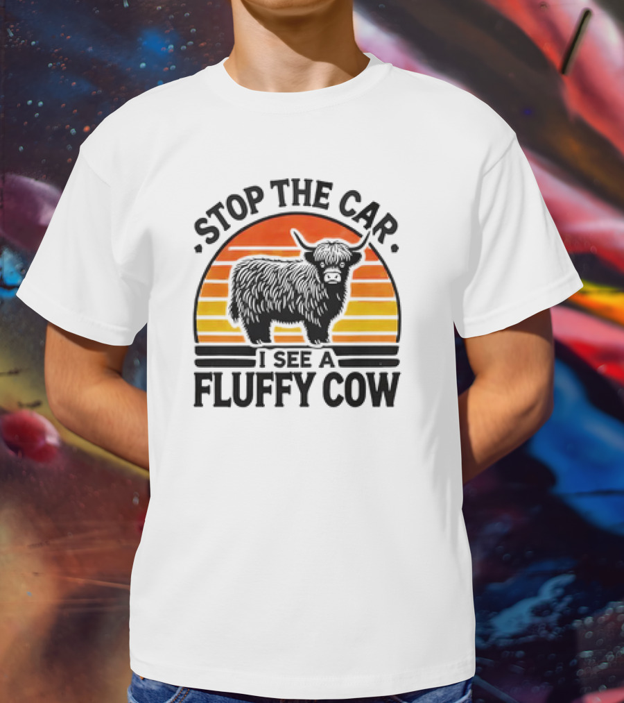 Stop The Car I See A Fluffy Cow Vintage Sunset T-Shirt