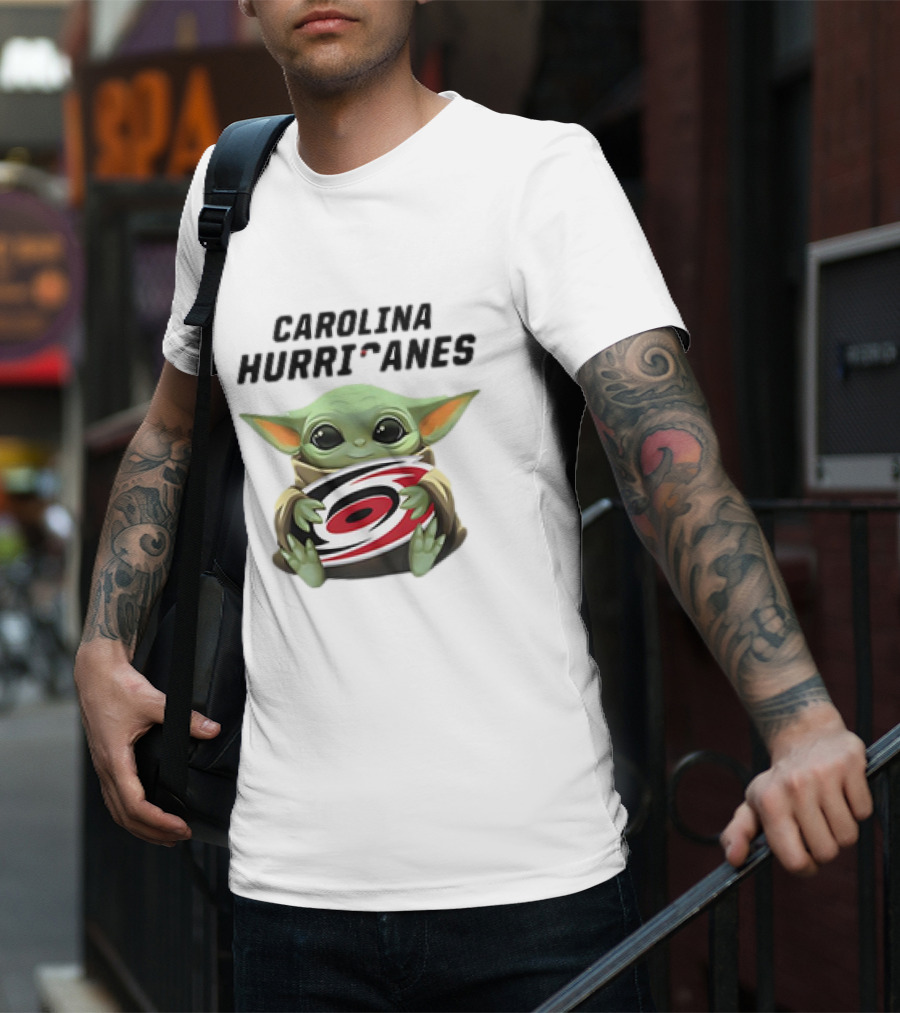 Baby Yoda Hugging Carolina Hurricanes Star Wars Crossover T-Shirt