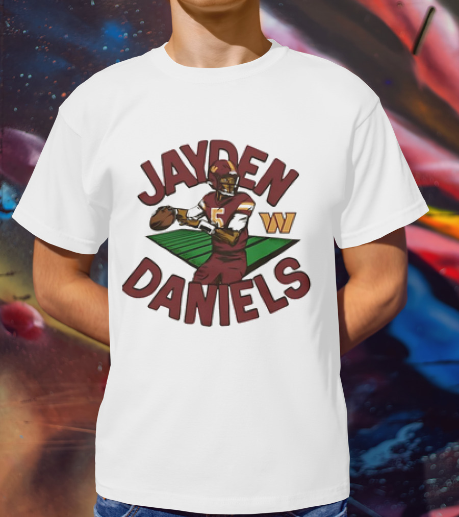 Washington Commanders Jayden Daniels Cartoon Quarterback W T-Shirt