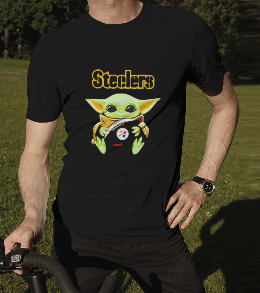 Baby Yoda Hugging Pittsburgh Steelers Football T-Shirt