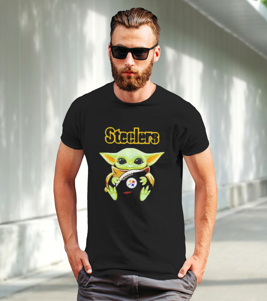 Baby Yoda Hugging Pittsburgh Steelers Football T-Shirt