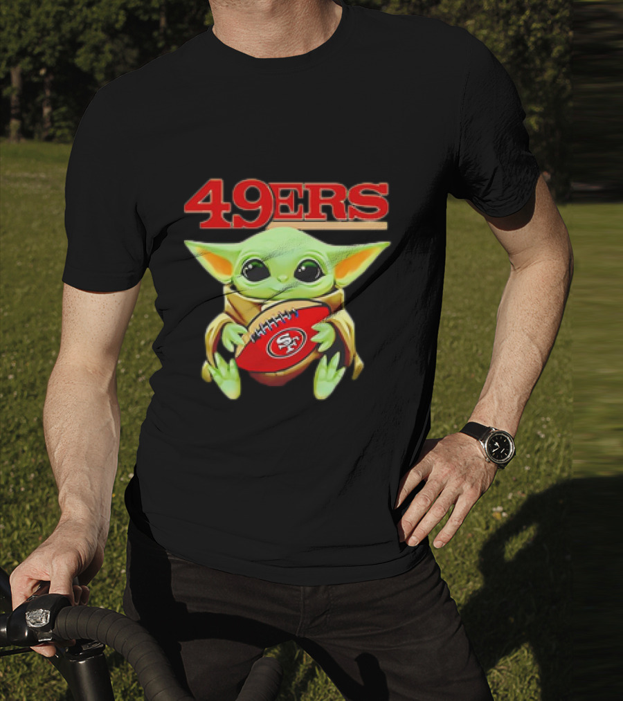 Baby Yoda Star Wars Holding San Francisco 49ers Football T-Shirt
