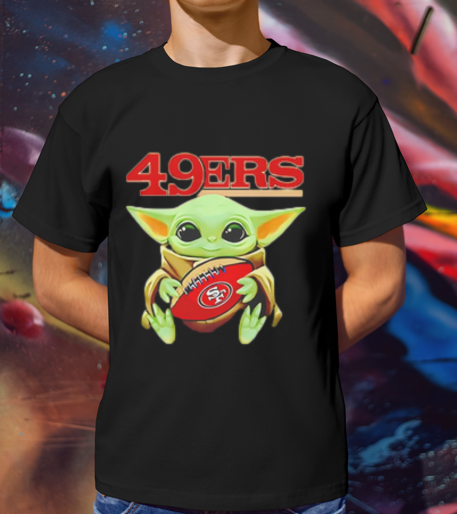 Baby Yoda Star Wars Holding San Francisco 49ers Football T-Shirt