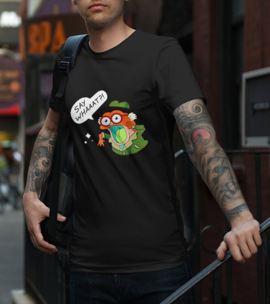 Hop Pop Plantar Amphibia Say Whaaaat Frog Cartoon Character Reaction T-Shirt