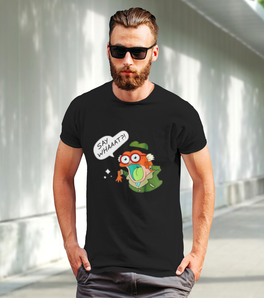 Hop Pop Plantar Amphibia Say Whaaaat Frog Cartoon Character Reaction T-Shirt