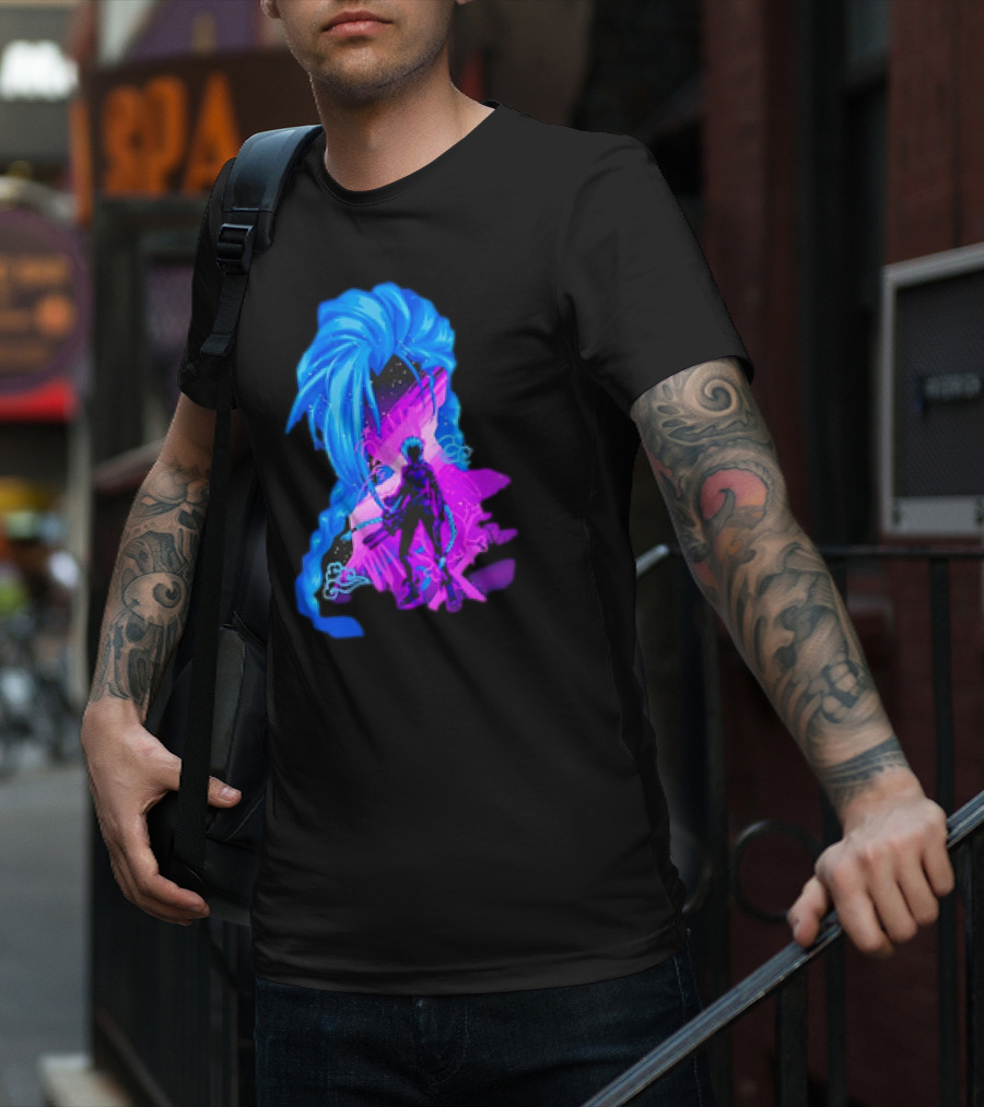 Jinx Arcane League Of Legends Iconic Silhouette With Blue Hair T-Shirt