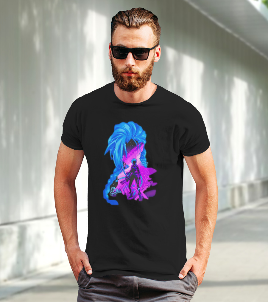 Jinx Arcane League Of Legends Iconic Silhouette With Blue Hair T-Shirt