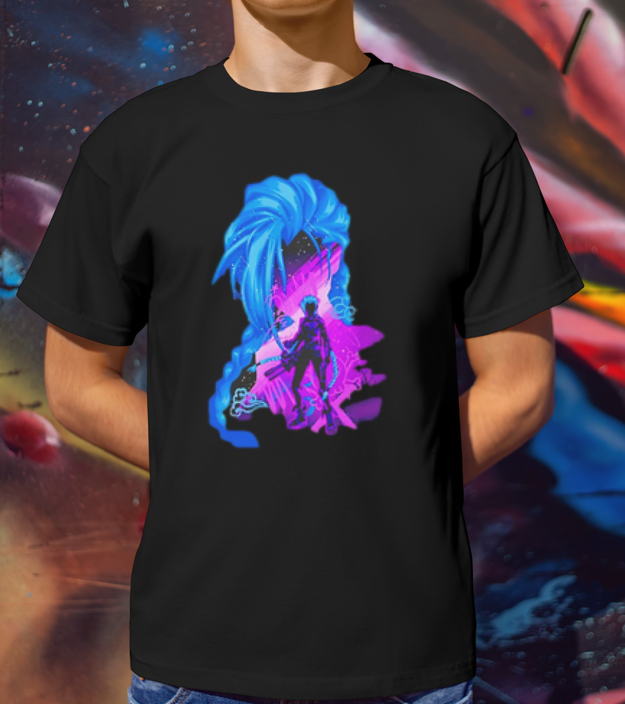 Jinx Arcane League Of Legends Iconic Silhouette With Blue Hair T-Shirt