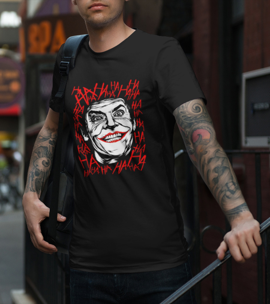 Joker Laughing Face Surrounded By Red HAHA Textured T-Shirt