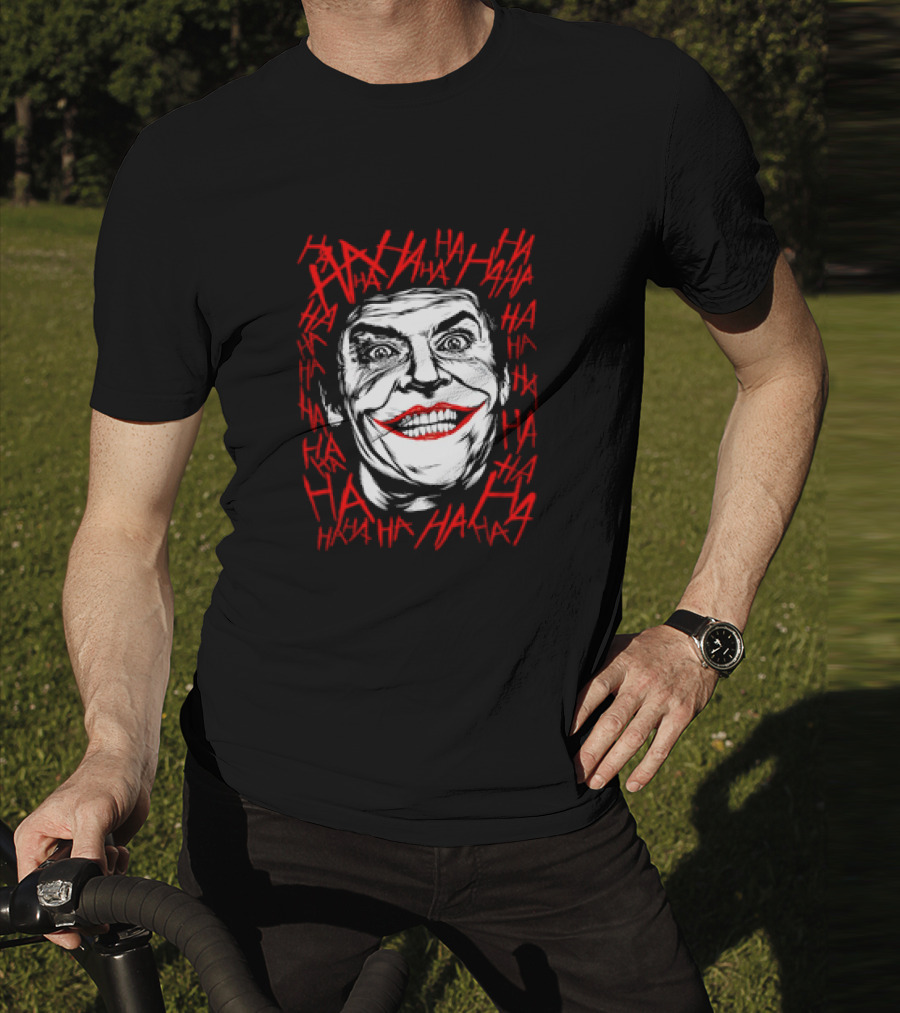 Joker Laughing Face Surrounded By Red HAHA Textured T-Shirt