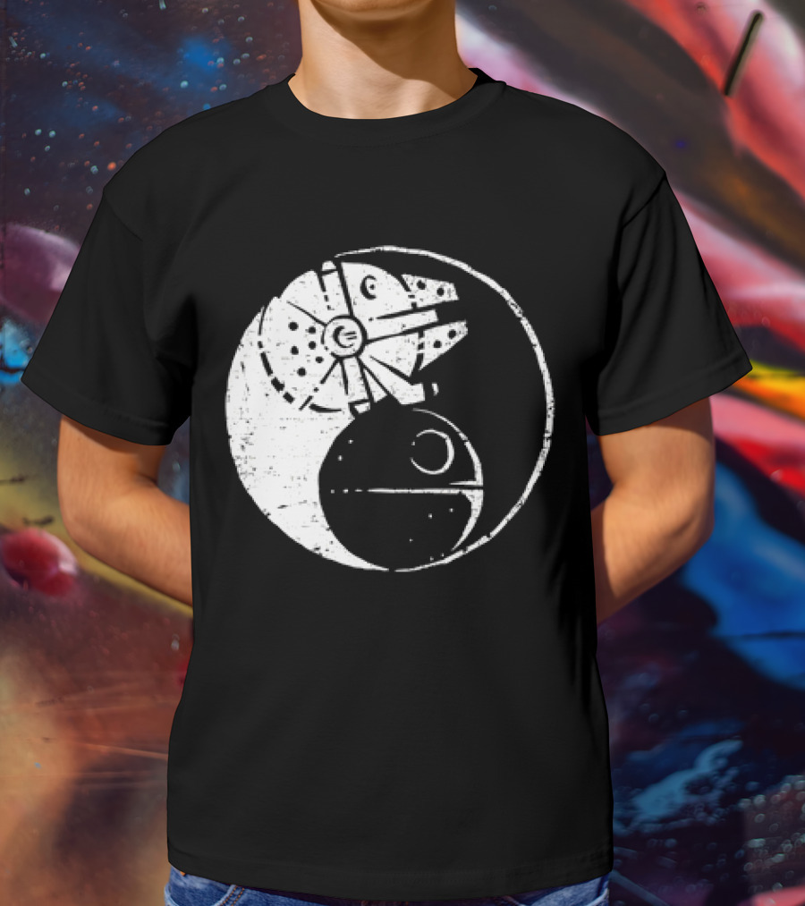Millennium Falcon And Death Star Yin Yang Balancing The Force T-Shirt