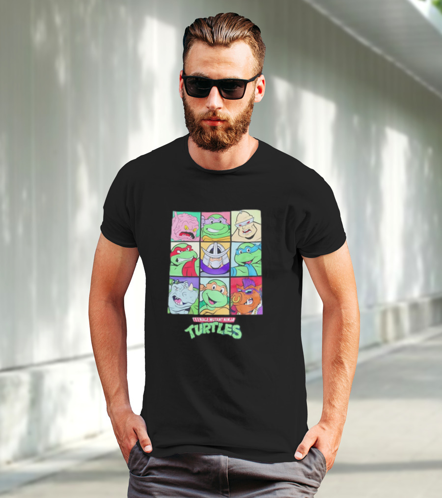 Teenage Mutant Ninja Turtles Villains And Heroes Grid Faces T-Shirt