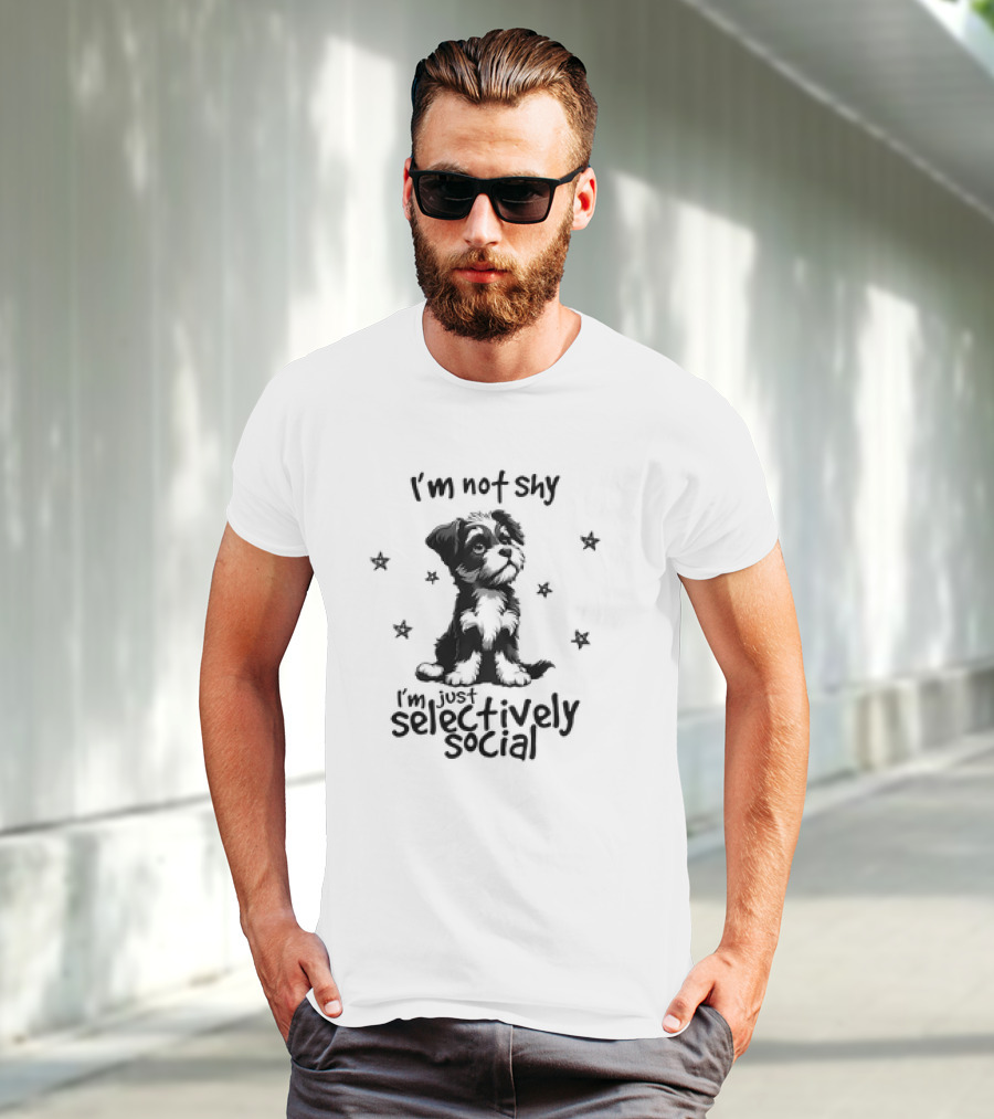 I'm Not Shy I'm Just Selectively Social Dog Surrounded By Stars T-Shirt