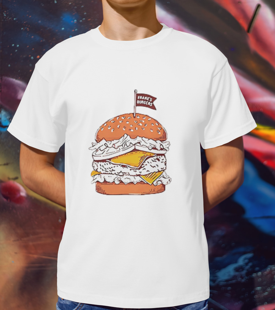 Frank’s Burgers Cheeseburger With Lettuce And Flag T-Shirt