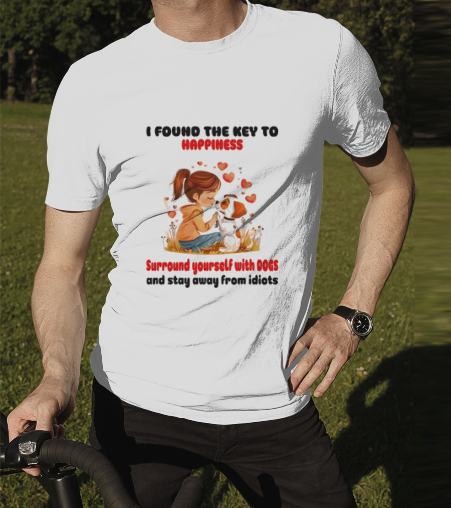 I Found The Key To Happiness Surround Yourself With Dogs And Stay Away From Idiots Hearts Girl Puppy T-Shirt