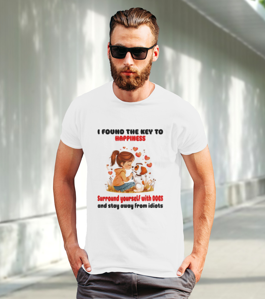 I Found The Key To Happiness Surround Yourself With Dogs And Stay Away From Idiots Hearts Girl Puppy T-Shirt