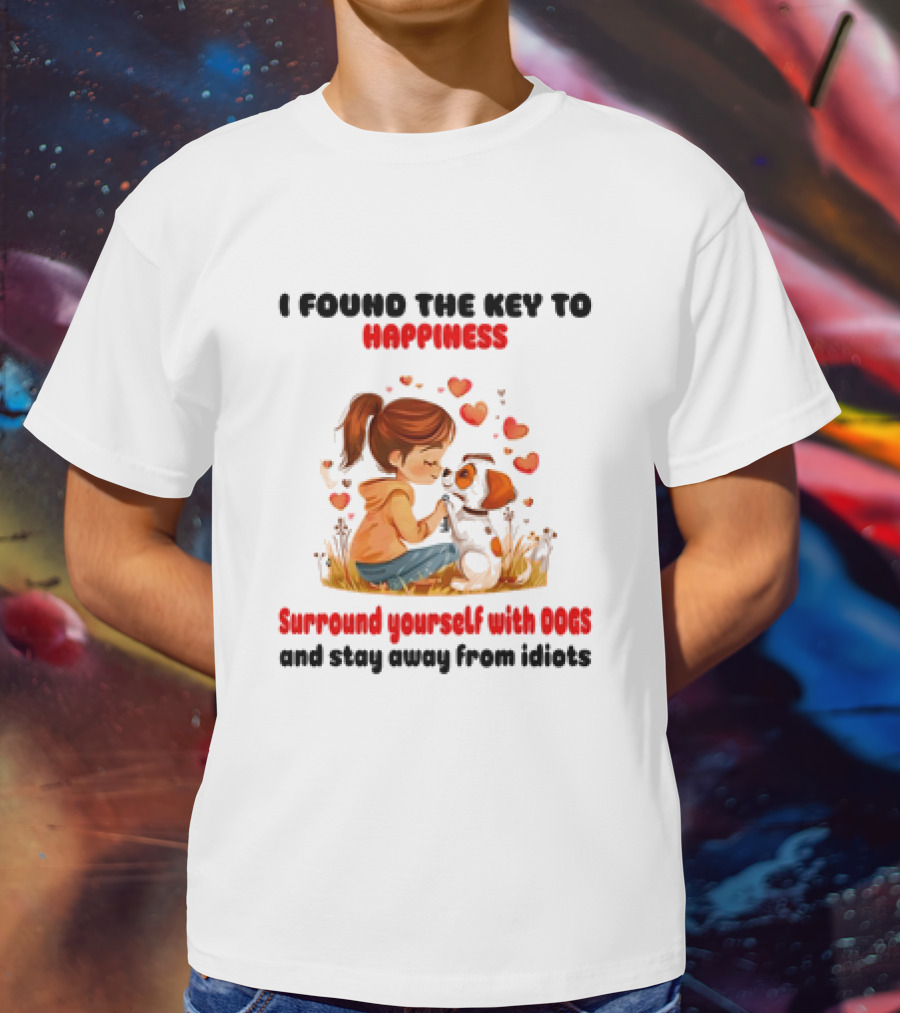 I Found The Key To Happiness Surround Yourself With Dogs And Stay Away From Idiots Hearts Girl Puppy T-Shirt