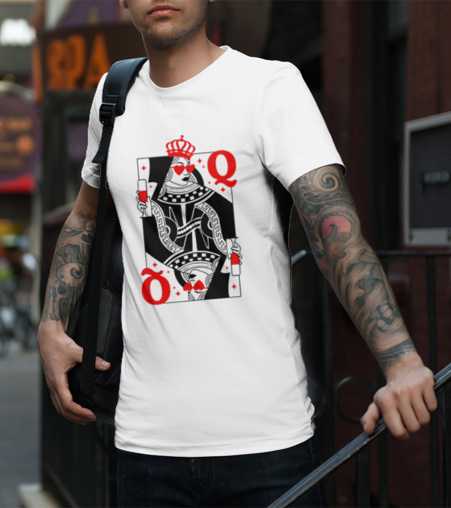 Queen Of Hearts Card Red Heart Glasses T-Shirt