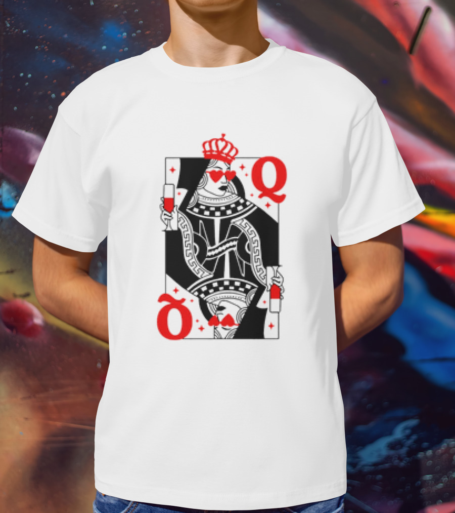 Queen Of Hearts Card Red Heart Glasses T-Shirt