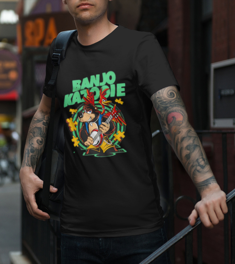 Banjo Kazooie Bear With Electric Banjo And Jiggy Pieces T-Shirt