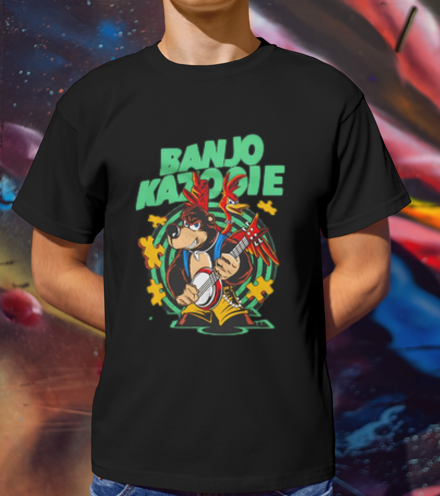 Banjo Kazooie Bear With Electric Banjo And Jiggy Pieces T-Shirt