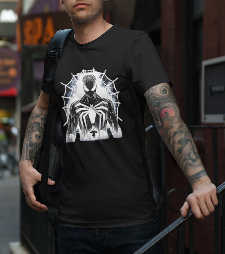Spider-Man Noir Venom Symbiote Urban Web Cityscape T-Shirt
